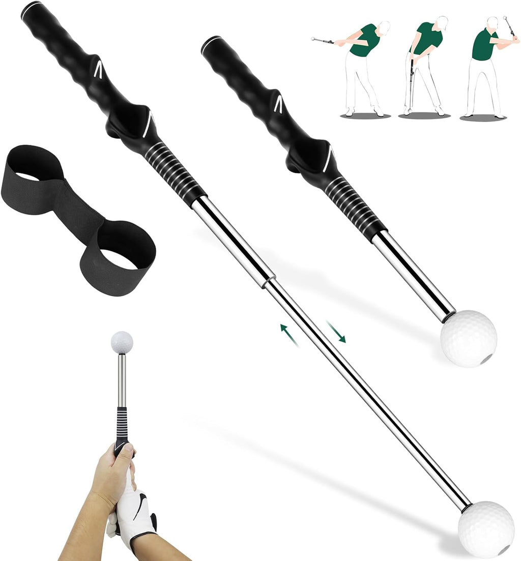 Retractable Golf Swing Trainer with Golf Grip Trainer-Telescopic Club Retractable Golf Swing Training Aid with Arm Band/Tempo Stick Golf/Warm Up/Indoor Golf Practice | Golf Grip Trainer